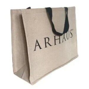 Arhaus Beige Tote Bag with Black Handles